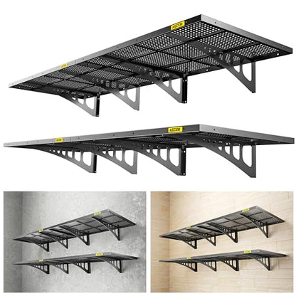 4 Pack 2x3ft Adjustable Garage Wall Shelving 1120lbs Load Capacity Heavy Duty Wall Mounted Storage Shelf Metal Floating Shelves for Garage (2 Count)
