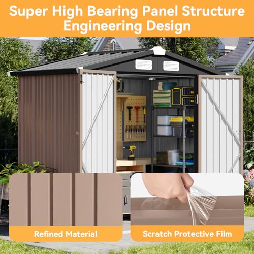 6x4 FT Metal Outdoor Steel Shed Light Brown