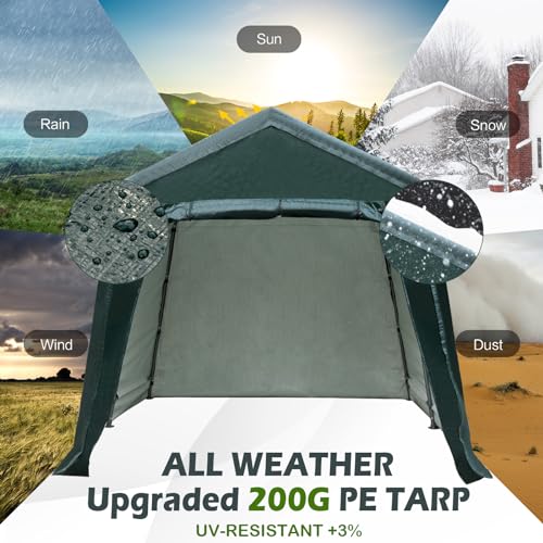 8 Ft x 14 Ft Outdoor Carport Patio Storage Shelter Metal Frame and Waterproof Ripstop Cover for Motorcycle and ATV Car