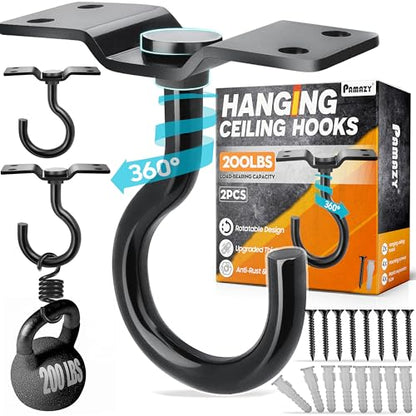 2Pcs 200LB Rotatable Ceiling Hook Wall Mount Metal Hanger for Hanging Plant (2 Count)
