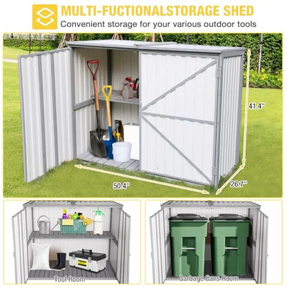 Outdoor Storage Cabinet Trash Can Storage Shed Upgraded with Metal Frame for Garbage Can
