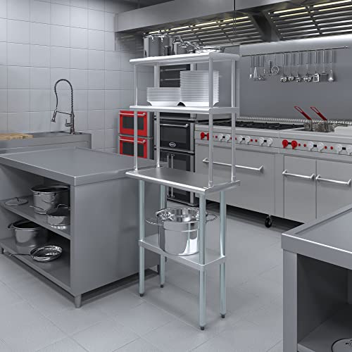Stainless Steel Work Table Double Tier Overshelf