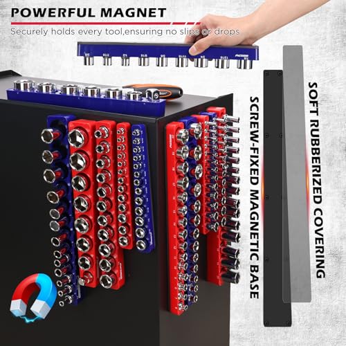 12-Piece 1/4" 3/8" 1/2"-Drive SAE & Metric Magnetic Socket Organizer Set (Holds 143 Sockets) -Detachable Tool Tray with 5mm Magnetic Base for Garage/Home(Sockets Not Included) (12 Count)
