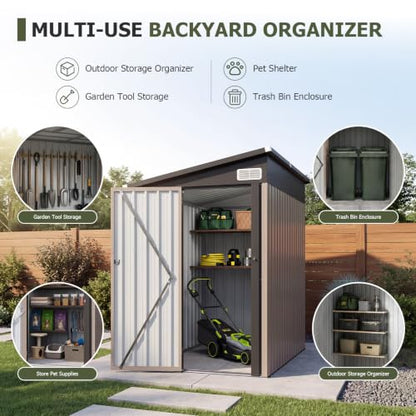 6x4 FT Lean to Outdoor Storage Shed with Sloping Roof
