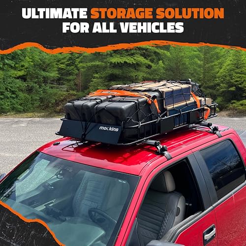64"x39"x6" Extendable Heavy Duty Roof Rack Basket & 16 Cu Ft Waterproof Cargo Bag for Top of Car