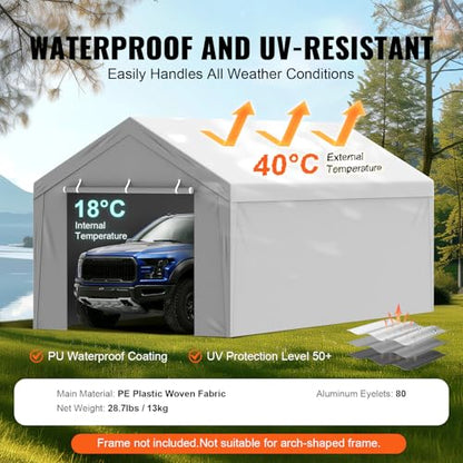 Carport Replacement Canopy Cover Top + Side Wall 10 x 20 ft