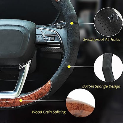 Wood Grain Steering Wheel Cover Car Steering Wheel Covers 14.5 (3 Count)