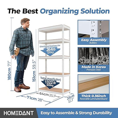 White 28" W 5 Tier Storage Shelves Garage Shelving Unit Metal