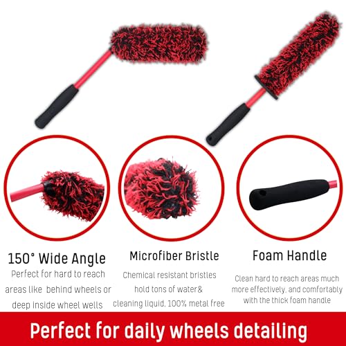 Professional 4 Pack Long Handle Wheel Brush Kit for Cleaning Wheel and Tire