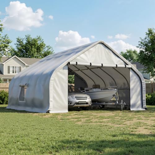 20x20 FT Curved Heavy Duty Carport Tent with Galvanized Steel