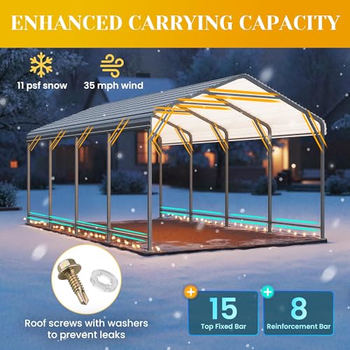 Carport 12' x 20' Heavy Duty Carport with Updated Roof & Enhanced Base