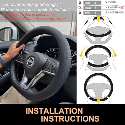 D Shaped Nappa Leather Steering Wheel Cover 14.5In