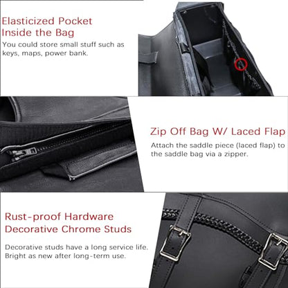 Naked Cowhide Leather Motorcycle Saddle Bags Studded Throw Over Saddlebags (2 Count)