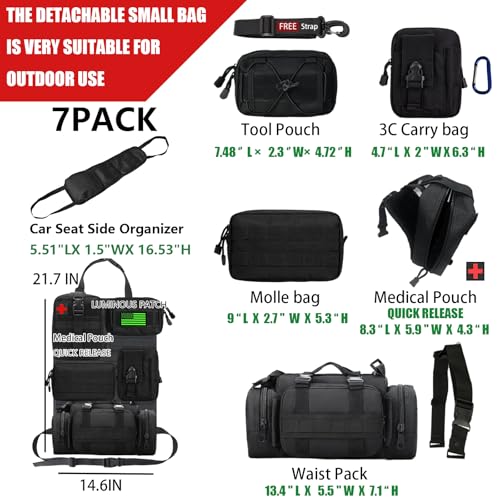 7 PACK Tactical Seat back organizer Truck organizer With 6 Detachable Pouches Universal For Car Truck Ford Jeep Military