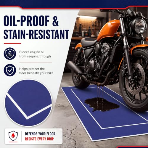 Motorcycle Mat Garage Floor Rug Washable Parking Mats for Garage Floors Non Slip Oil Absorbent Pad Rubber Backing Layer Protects Floor