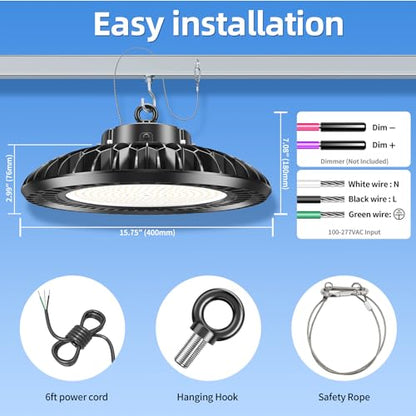 400W LED High Bay Light 56000LM 5000K 120VAC UFO Light IP65 Waterproof Dimmable Commercial Bay Lighting for Workshop