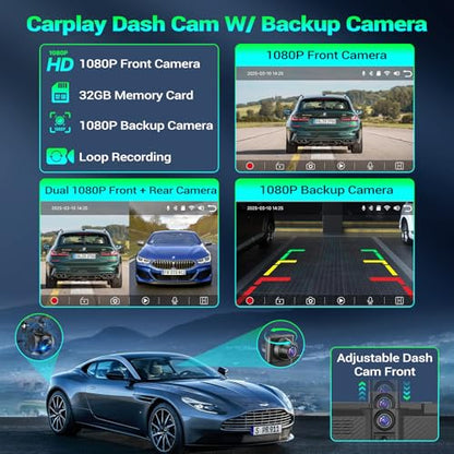 7" Portable Car Screen with Dual Dash Cam
