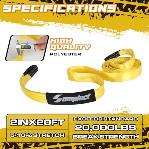 Heavy Duty Recovery Tow Straps 2"x20' 36580lb Break Strength (20 Foot)