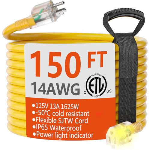 14 Gauge Heavy Duty Outdoor Extension Cord 150 FT Waterproof