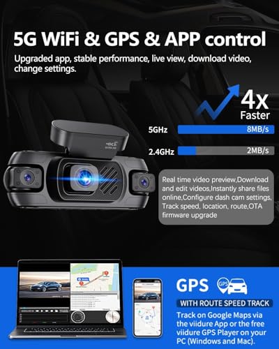 4 Channel Dash Cam Front and Rear 4K 360°View Dash Camera for Cars with GPS