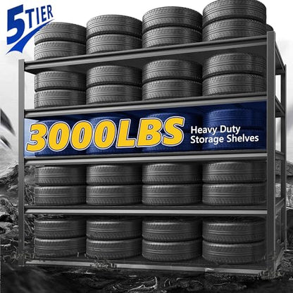 Garage Shelving 48.2" W Storage Shelves 3000LBS Metal Shelving Heavy Duty Adjustable Metal Shelf 5 Tier Pantry Shelves for Basement Warehouse Supermarket 72.2" H x 24.2" D x 48.2" W (4 Count)