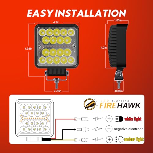 LED Light Pods Bar 4 Inch 30000LM 60W Square Spot Flood Amber White Driving Offroad Fog Work Backup Bumper for Truck Jeep ATV UTV SUV Tractor Motorcycle 4x4 Cart Trailer Boat Waterproof 2PCS