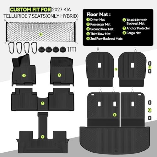Floor Mat Set for 2027 Kia Telluride Hybrid 7 Seat