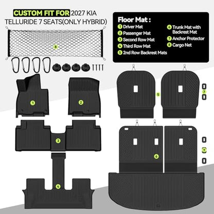 Floor Mat Set for 2027 Kia Telluride Hybrid 7 Seat