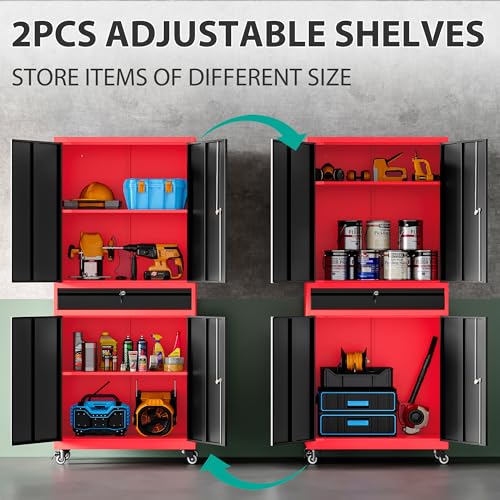 Metal Storage Cabinet with Wheels and Drawer