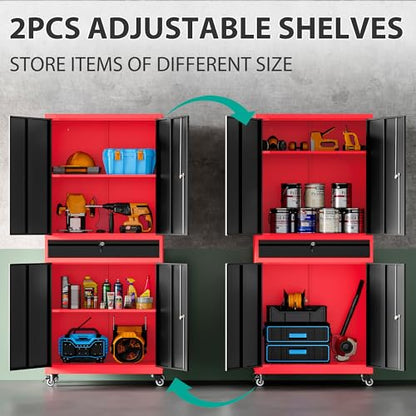 Metal Storage Cabinet with Wheels and Drawer