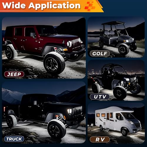 20 Pods Pure White LED Rock Lights Kit with Switch Wiring Harness (20 Count)