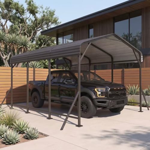 10' x 15' Heavy Duty Metal Carport with Galvanized Steel Roof & Base for All