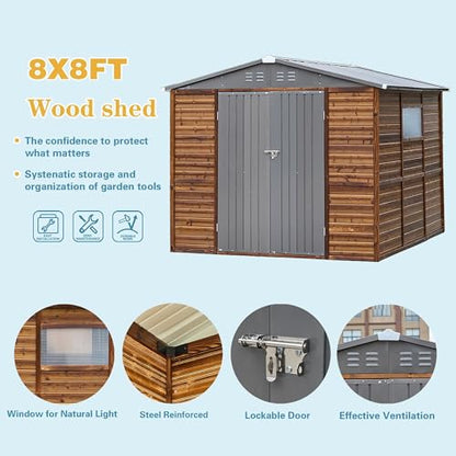 8x8 FT Outdoor Storage Shed with Windows