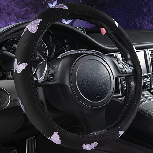 Purple Embroidery Butterfly Steering Wheel Cover