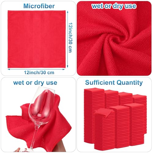 100 Pack 12'' x 12'' Microfiber Cleaning Cloths Reusable Cleaning Rags Bulk Microfiber Towels Softer Highly Absorbent Washcloths for House Kitchen Car Window