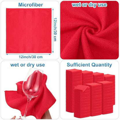 100 Pack 12'' x 12'' Microfiber Cleaning Cloths Reusable Cleaning Rags Bulk Microfiber Towels Softer Highly Absorbent Washcloths for House Kitchen Car Window