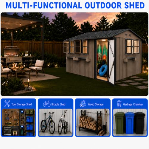 12x10 FT Outdoor Storage Shed with 3 Clear Windows