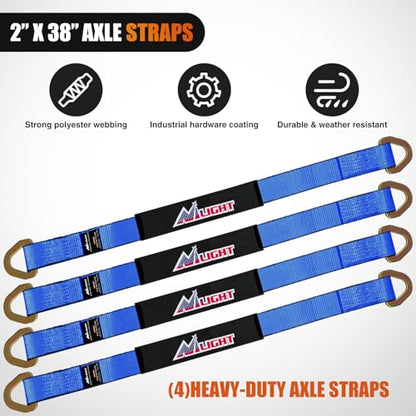 2" x 38" Axle Tie Down Straps with D (4 Count)