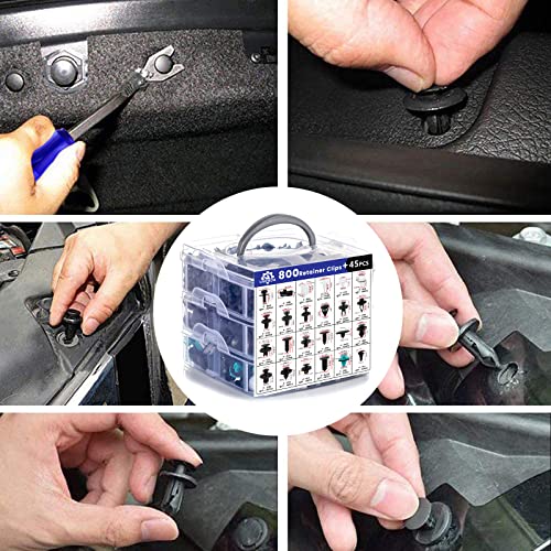 Car Push Retainer Clips 845pcs with 24Most Popular Push Pins Automotive Parts Sizes Auto Screw Trim Clip Assortment with Cable Ties and Blue Fastener Remover for Ford GM Toyota Honda Chrysler Nissan