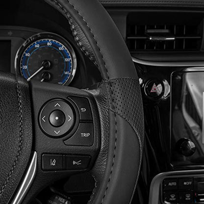 Perforated Microfiber Leather Steering Wheel Cover for Cars Trucks SUVs Vans