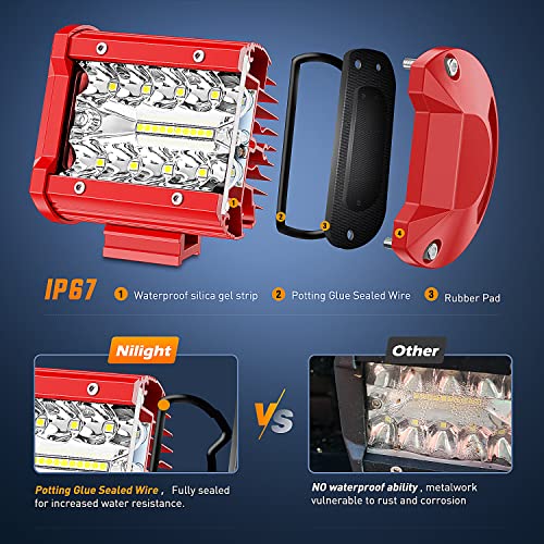 LED Light Bar 2PCS 60W 4Inch Triple Row Spot Flood Combo Lights w