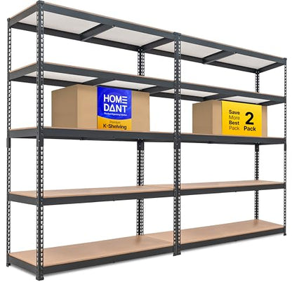 47.7" W 5 Tier Heavy Duty Garage Shelving Adjustable Metal Rack Storage Shelves Standing Shelf Unit Organizers Industrial Warehouse Basement Black 2Pack (2 Count)