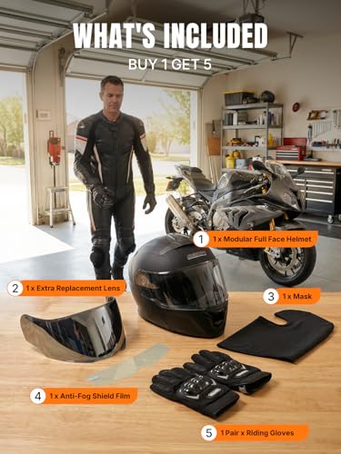 Modular Motorcycle Helmets Full Face Flip up Street Bike Motorcycle Helmet for Unisex Adult Matte Black
