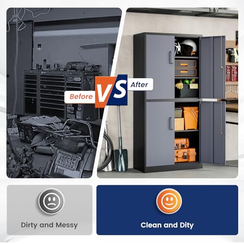 Metal Storage Locking Cabinet with 4 Doors and 2 Adjustable Shelves
