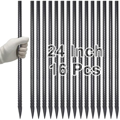 Straight Rebar Stakes 24 Inch Ground Concrete Form Stakes Heavy Duty (16 Count)
