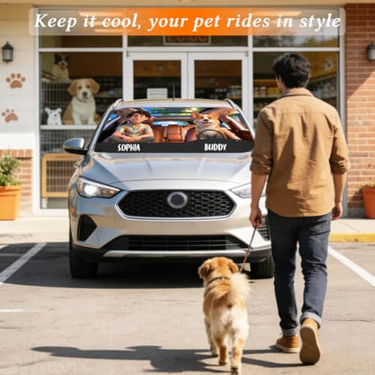 Custom Car Windshield Sun Shade with Custom Cartoon Dog and Driver Character Funny Gift for Drivers Pet Lovers Life is Better with My Dog Sun Visor for Cars