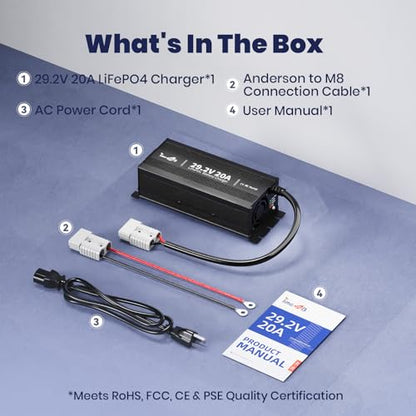 24V 20A Mini LiFePO4 Lithium Battery Charger with LED Indicators