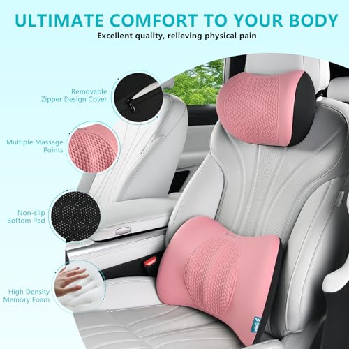 Lumbar Support with Car headrest Back Pillow for Chair Headrest Pillow with Gel Memory Foam Massage Point Memory Foam Back Pillow for Office Chair