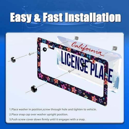 Colorful Stars License Plate Frame Stainless Steel Accessory 12.3x6.3 Inch