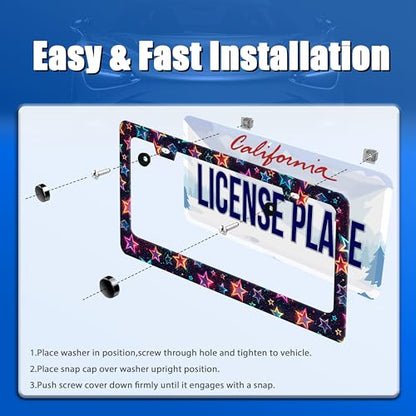 Colorful Stars License Plate Frame Stainless Steel Accessory 12.3x6.3 Inch